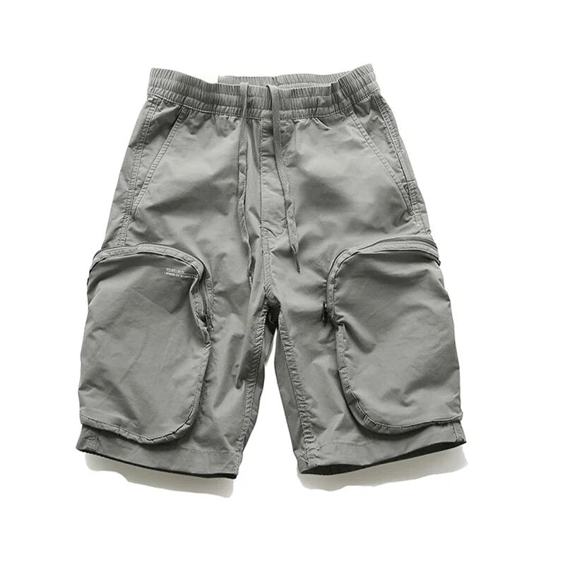 2024 Retro Men's Zip Pocket Cargo Shorts Loose Straight Outdoor Casual Five-Point Pants Male