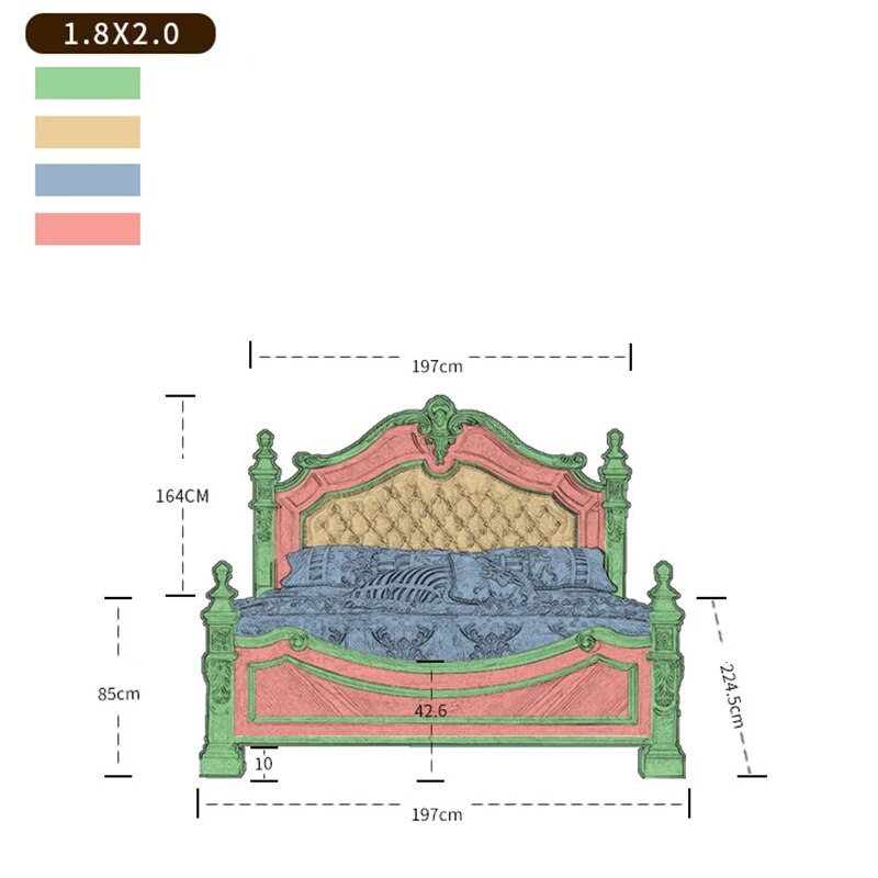 American Leather Bed Master Bedroom Wedding Bed 1.8 Meters Retro Leather Bed European Solid Wood Double Bed Bedroom Furniture