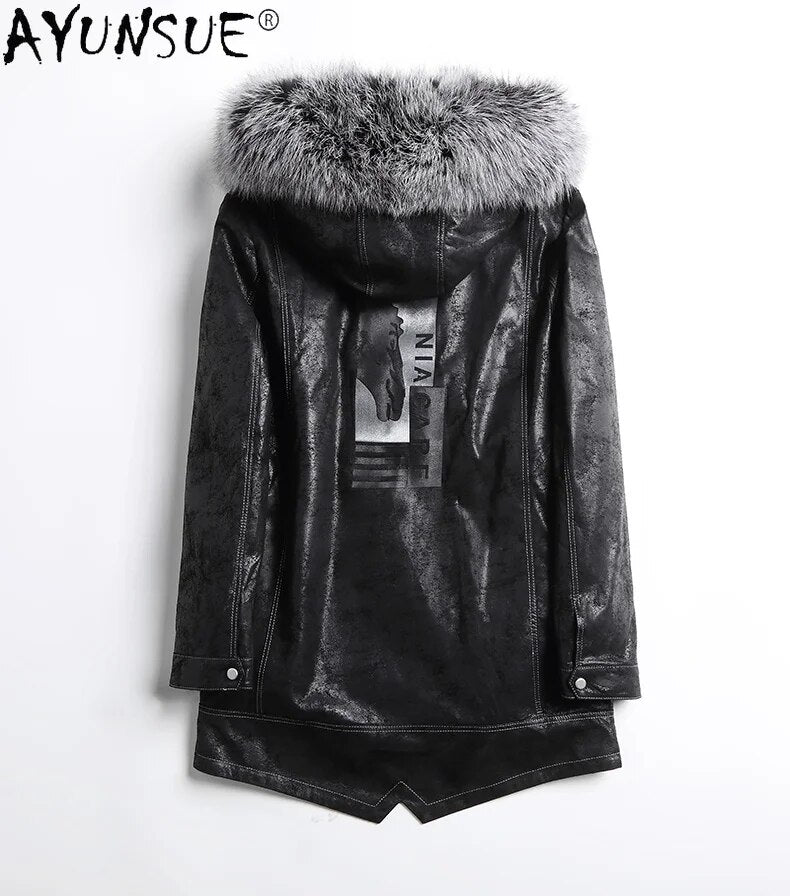 Men Jacket Winter Men's Clothing 5XL sheepskin genuine leather Real Rex Rabbit Fur Coat Male Hooded Parkas Ropa LXR490