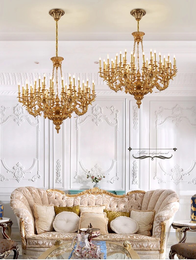 France Copper Chandelier Candle Luxurious House Retro Loft Luxury Hanging Lamp Reception Room Apartment Brass Ceiling Lights LED