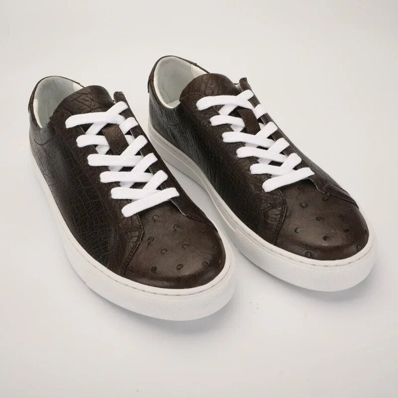 Ostrich Skin Genuine Sneakers Men's Leisure daily White Shoes Comfortable Lightweight Trend Versatile Low-Top Fashion Sports Men