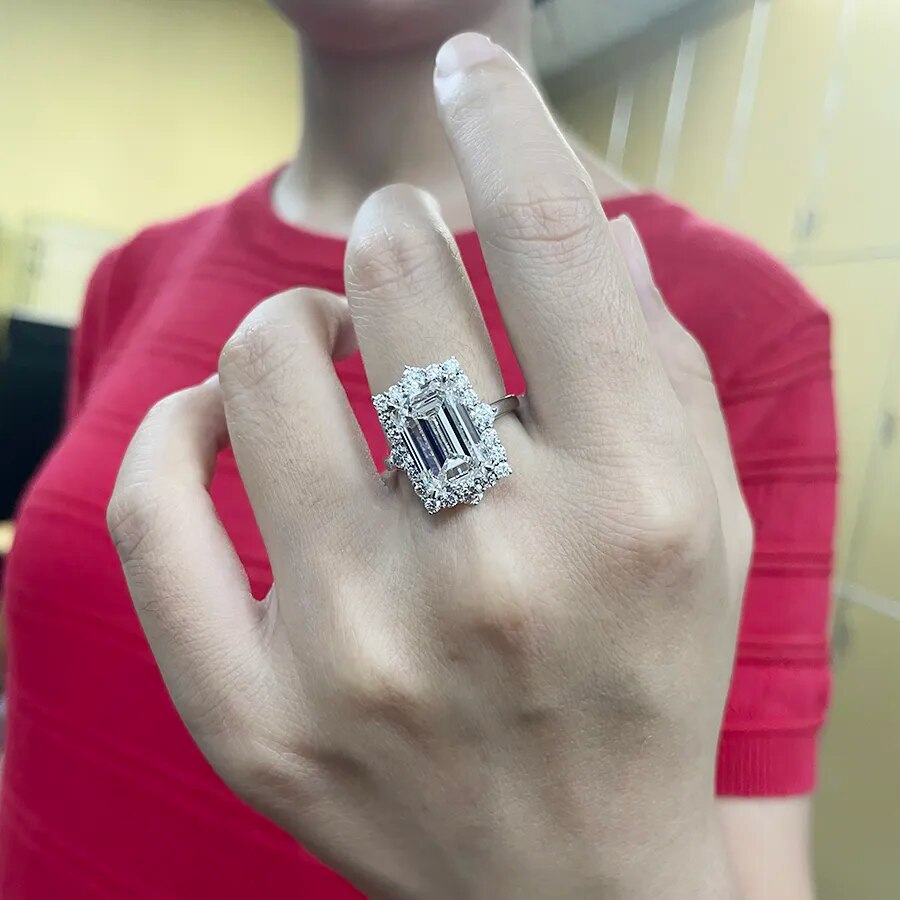 AEAW 14K Yellow Gold Emerald Cut Lab Grown Diamond Engagement Ring 7 Carat CVD diamond ring Lab Diamond Engagement Ring Set IGI