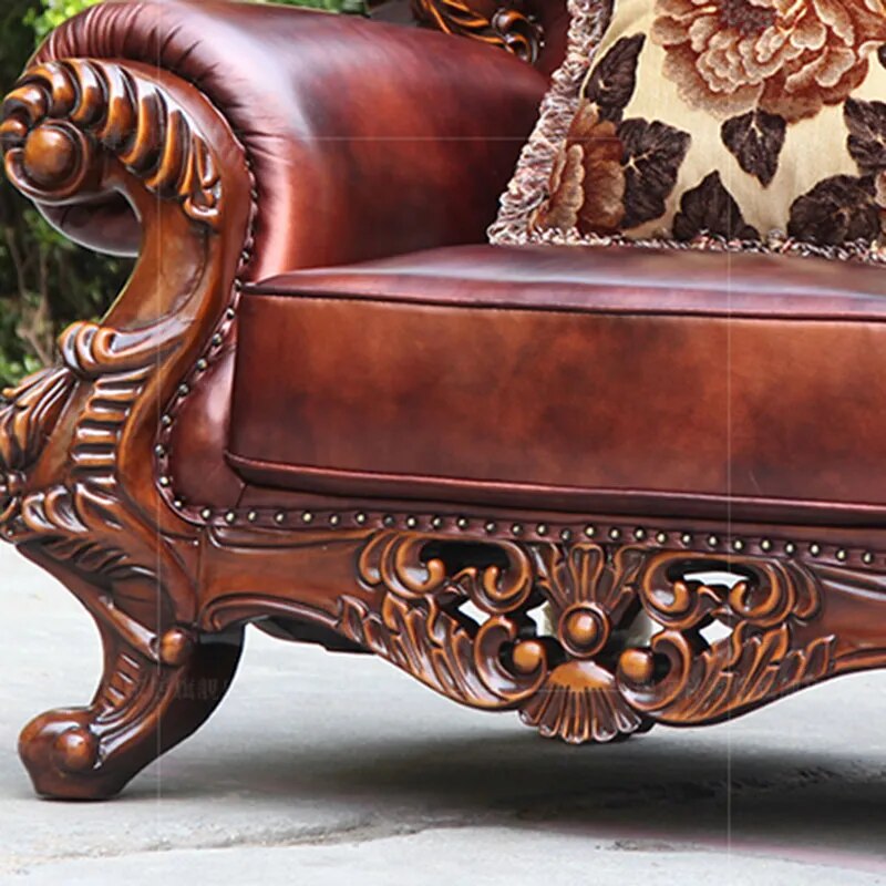 All Solid Wood Leather Sofa Combination European Style Sofas High-end Luxury Residential Furniture Large Apartment Living Room