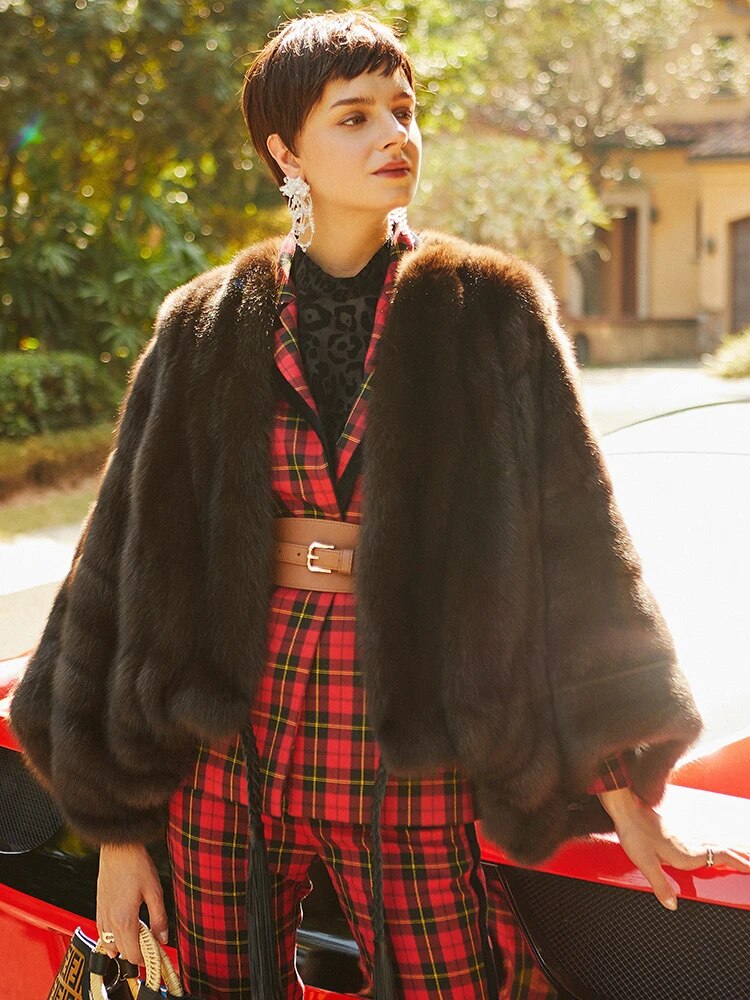 Women's Fur Coat 2223 Trend Natural The Sable Mink Fur Short Coffee Outerwear Jackets Trench Coats New Outdoor Clothes Clothing
