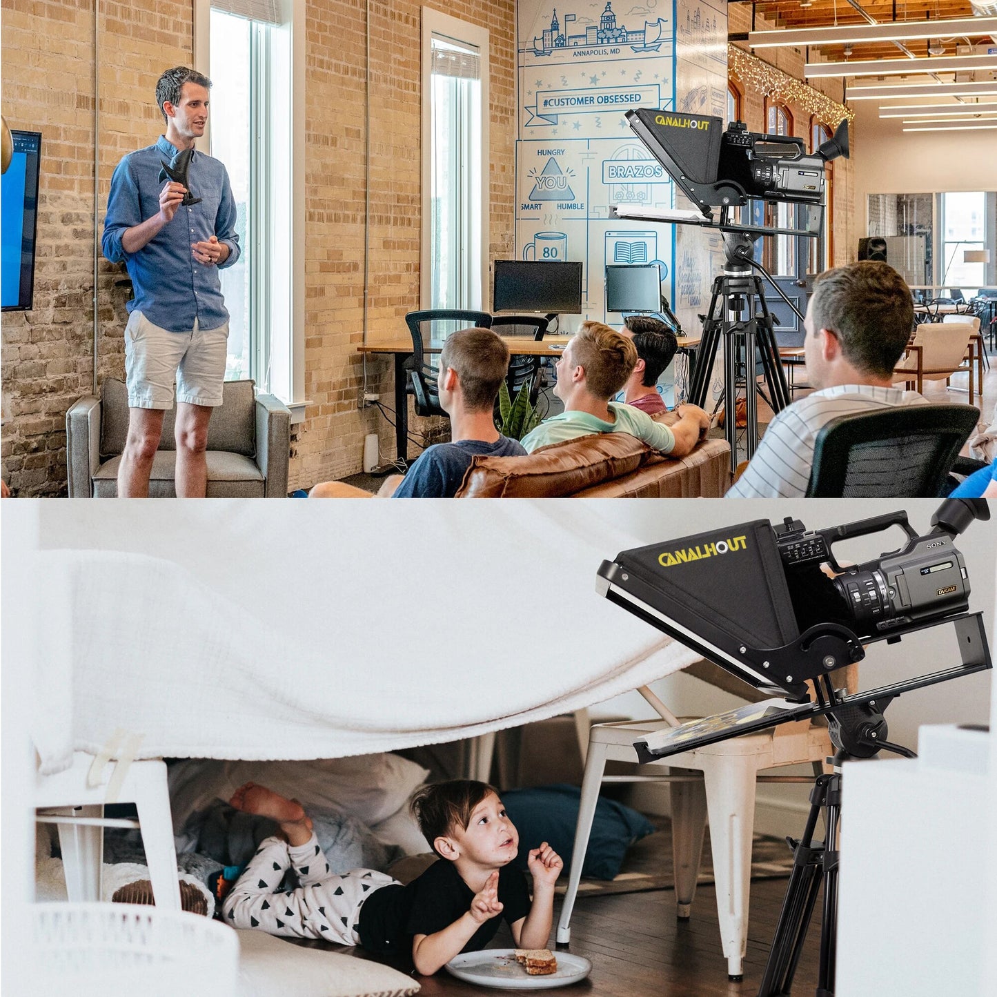 CANALHOUT 16" Universal Liftable Teleprompter for All Tablets/iPad,Video Camera/DSLR , 70/30 Beam Splitting Glass with Tote