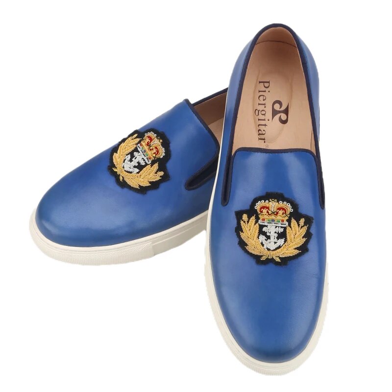Piergitar 2022 New Four Colors Genuine Leather Men Sneakers Handcrafted Indian Silk Embroidery Men's Casual Shoes White Bottom