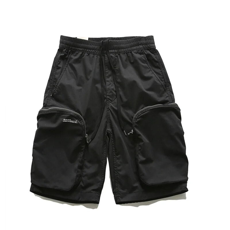 2024 Retro Men's Zip Pocket Cargo Shorts Loose Straight Outdoor Casual Five-Point Pants Male