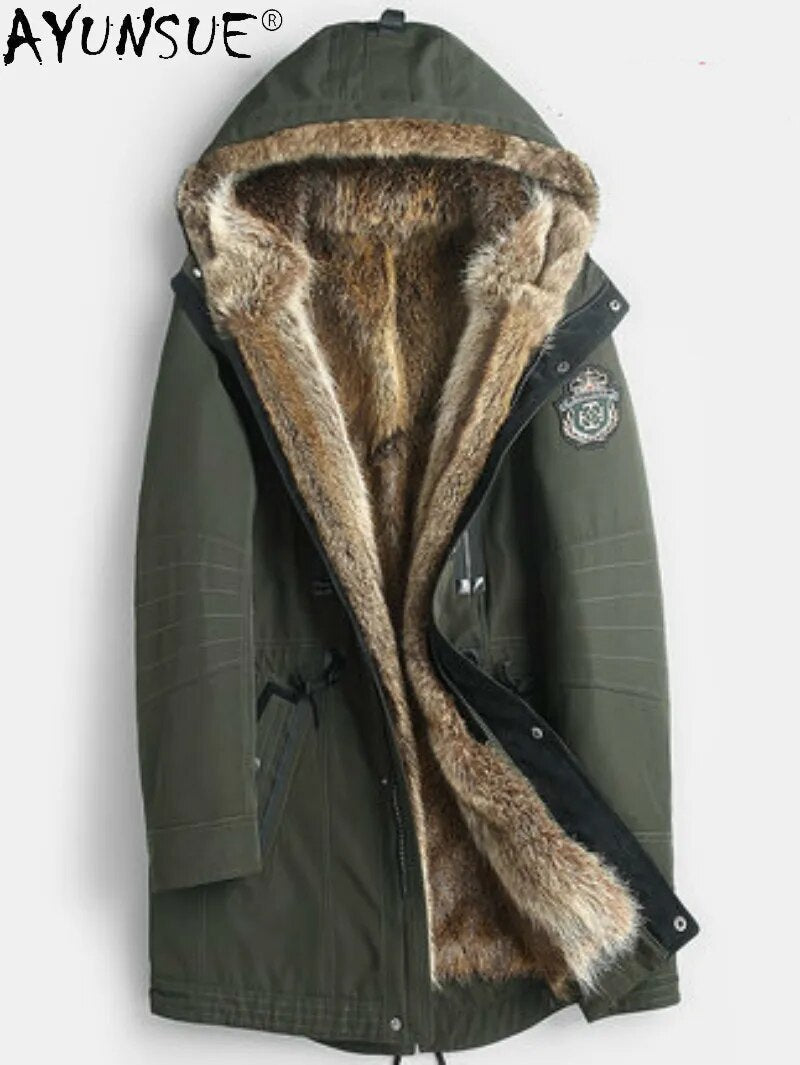 Men Clothing Winter Jacket 5XL Hooded Mens Men's Real Raccoon Fur Coat Thick Parkas Male Ropa Hombre LXR447
