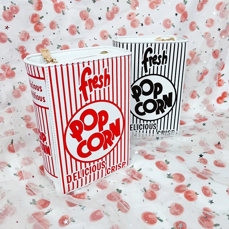 Popcorn Red Stripe Design Chain Shoulder Crossbody Bag for Women Fashion Girl's Purses and Handbags Novelty Clutch Bag Pu Leathe