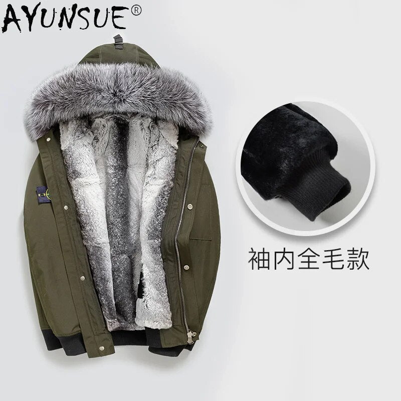 2024 Winter Men Jacket Hooded Men's Clothing Thick Parkas Camouflage Mens Clothes Real Rabbit Fur Coat Jaqueta LXR444