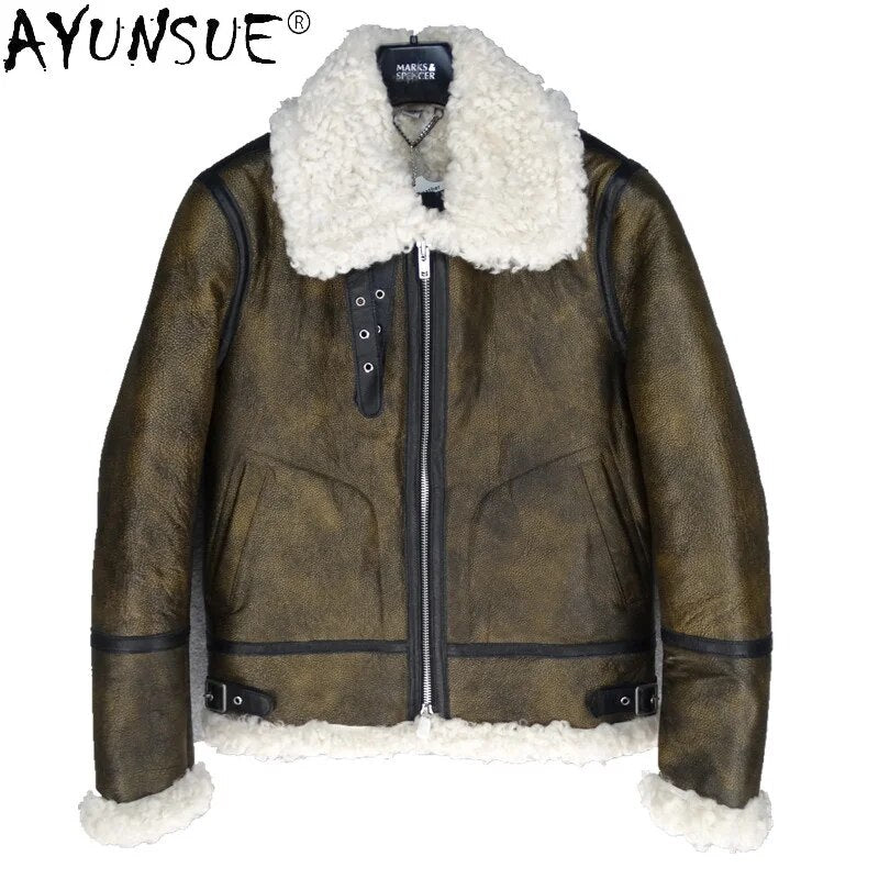 Cowhide Genuine Leather Jacket Men Clothing Shearling Coat Winter Men's Jackets Thick Mens Clothes Ropa De Hombre LXR500