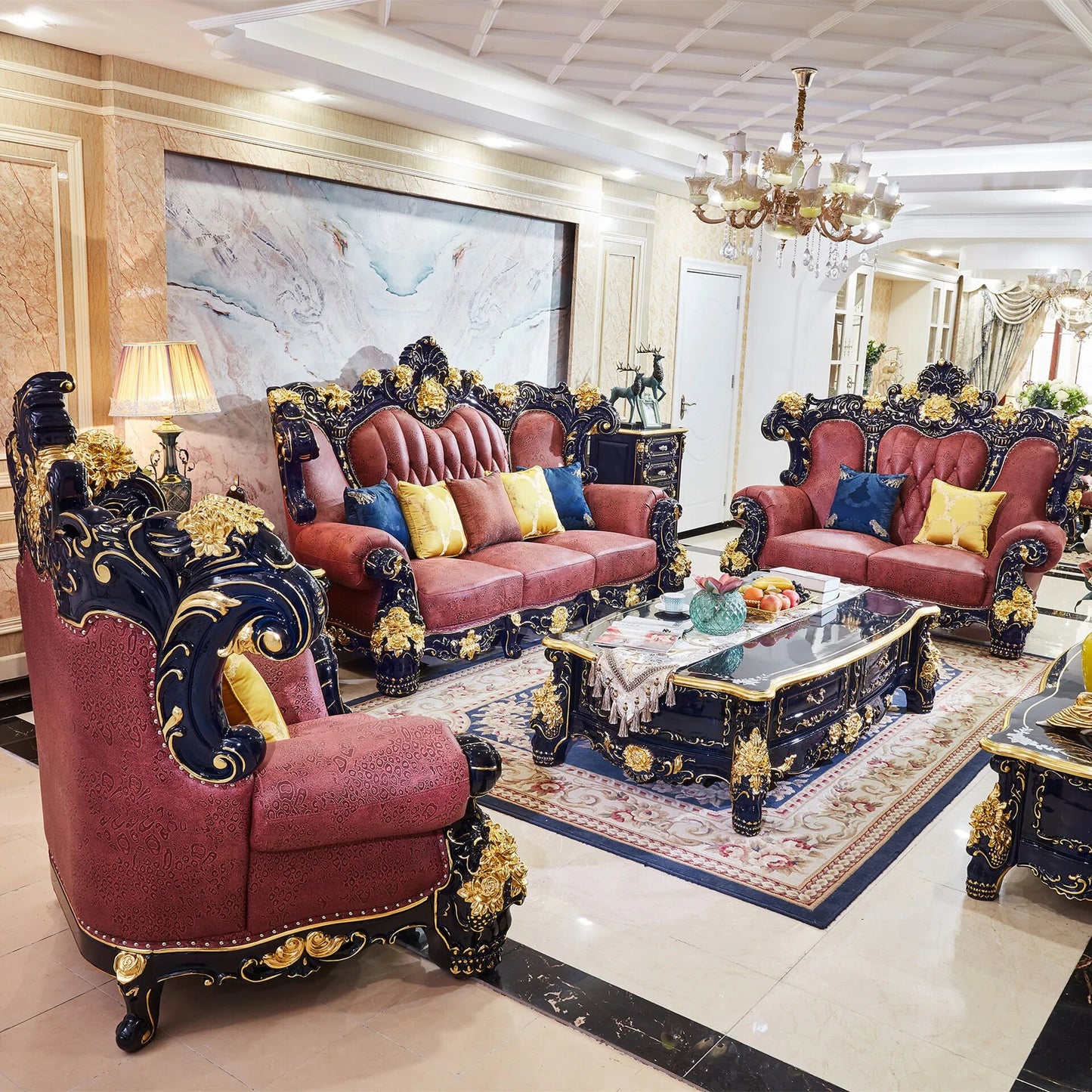European-style Leather Extra-large Sofa Luxury Solid Wood Top Layer In Villa Hotel Lobby Modern Living Room Furniture