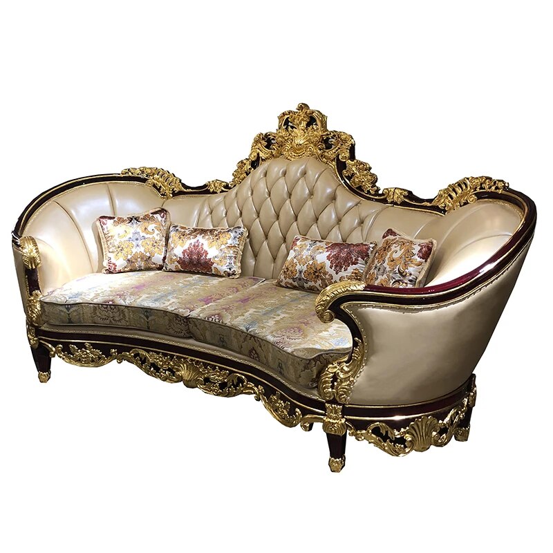 European style leather sofa 123 combination high-end luxury large family living room first floor leather solid wood decoration