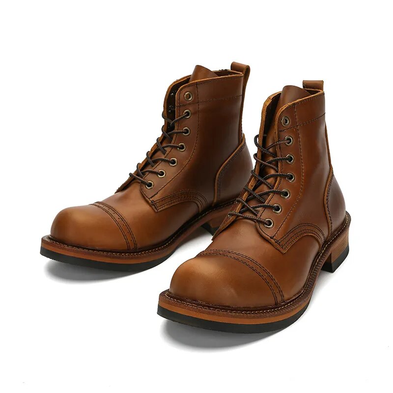 Tooling Work Boots Genuine Leather Luxury Designer Men Shoes Vintage Riding Boots Men Military Boots Men Outdoor Sneakers