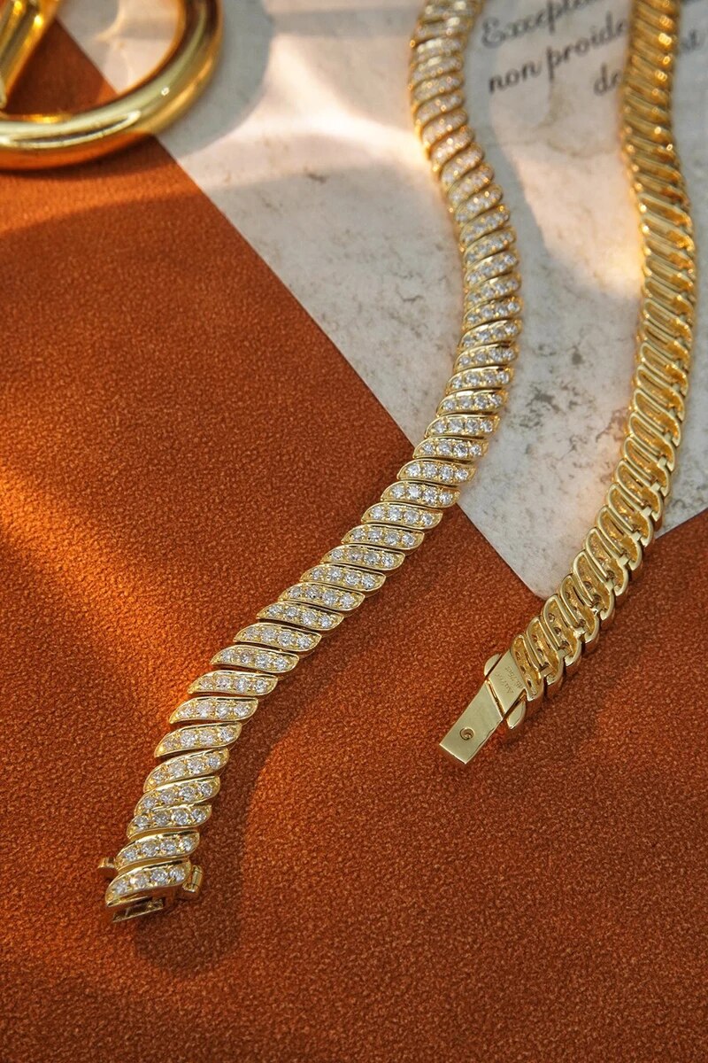 KUGG 18K Yellow Gold Necklace Real Natural Diamonds 5.75carat Chain Luxury INS Snake Shape Jewelry for Women Senior Banquet