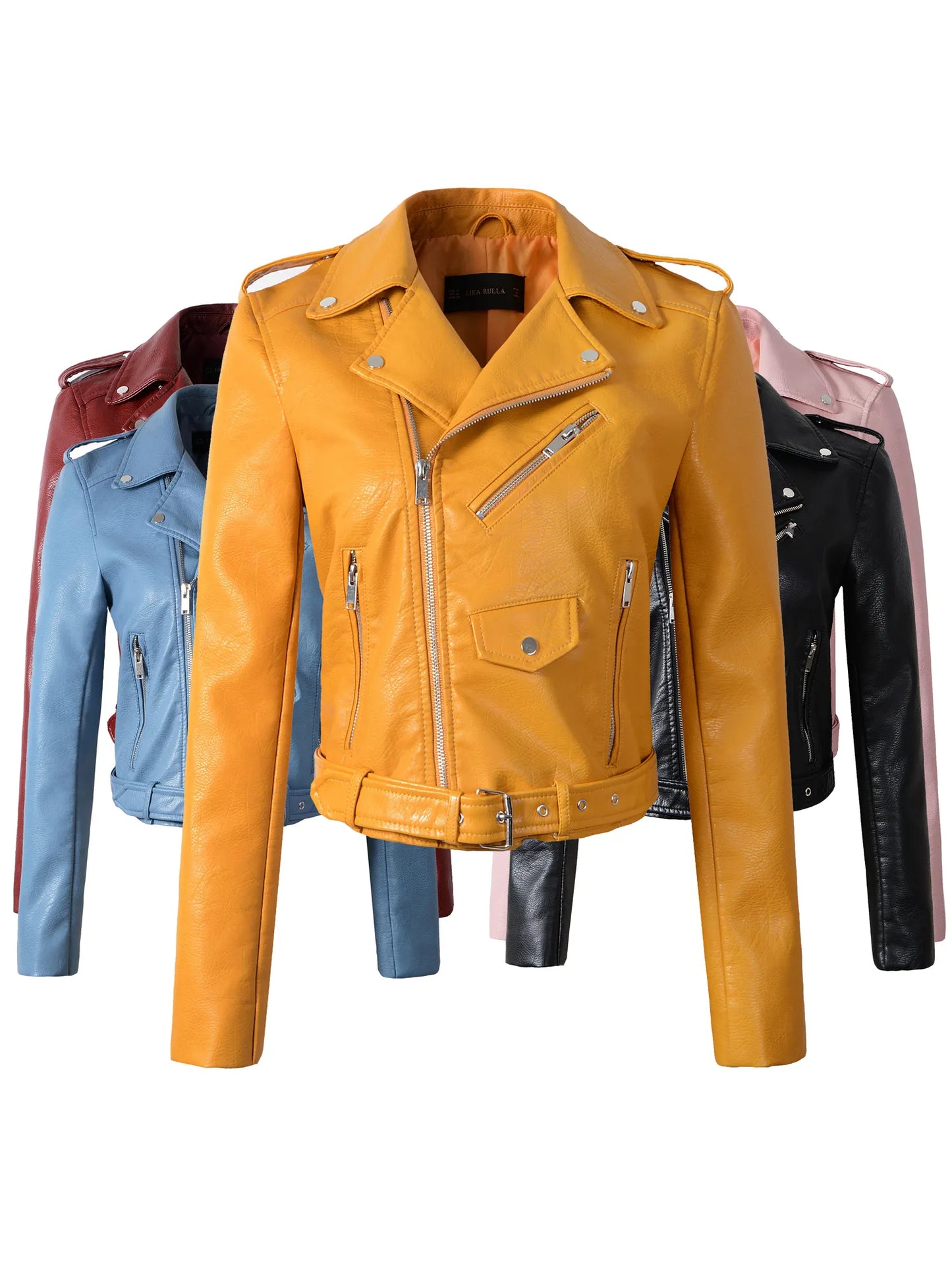 New Arrival 2022 brand Winter Autumn Motorcycle leather jackets yellow leather jacket women leather coat  slim PU jacket Leather - KAISERINC