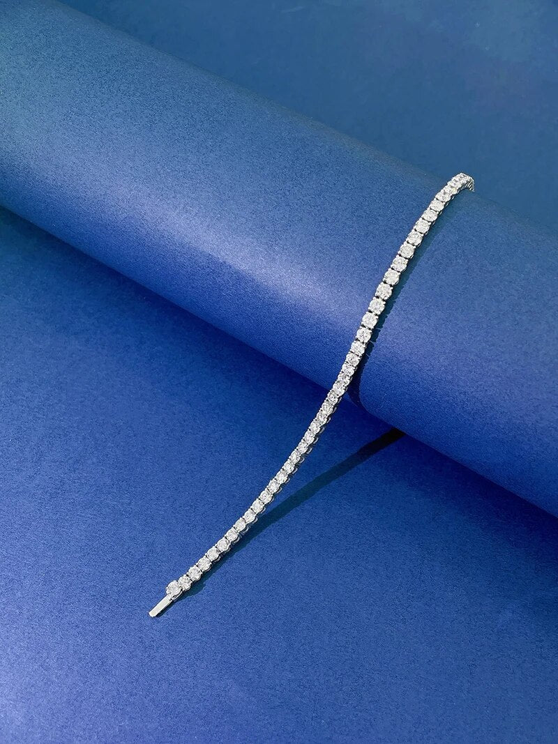 LUOWEND 100% 18K White Gold Bracelet Luxury Minimal Tennis Design Real Natural Diamonds 5.57 or 6.46carat Bracelet for Women