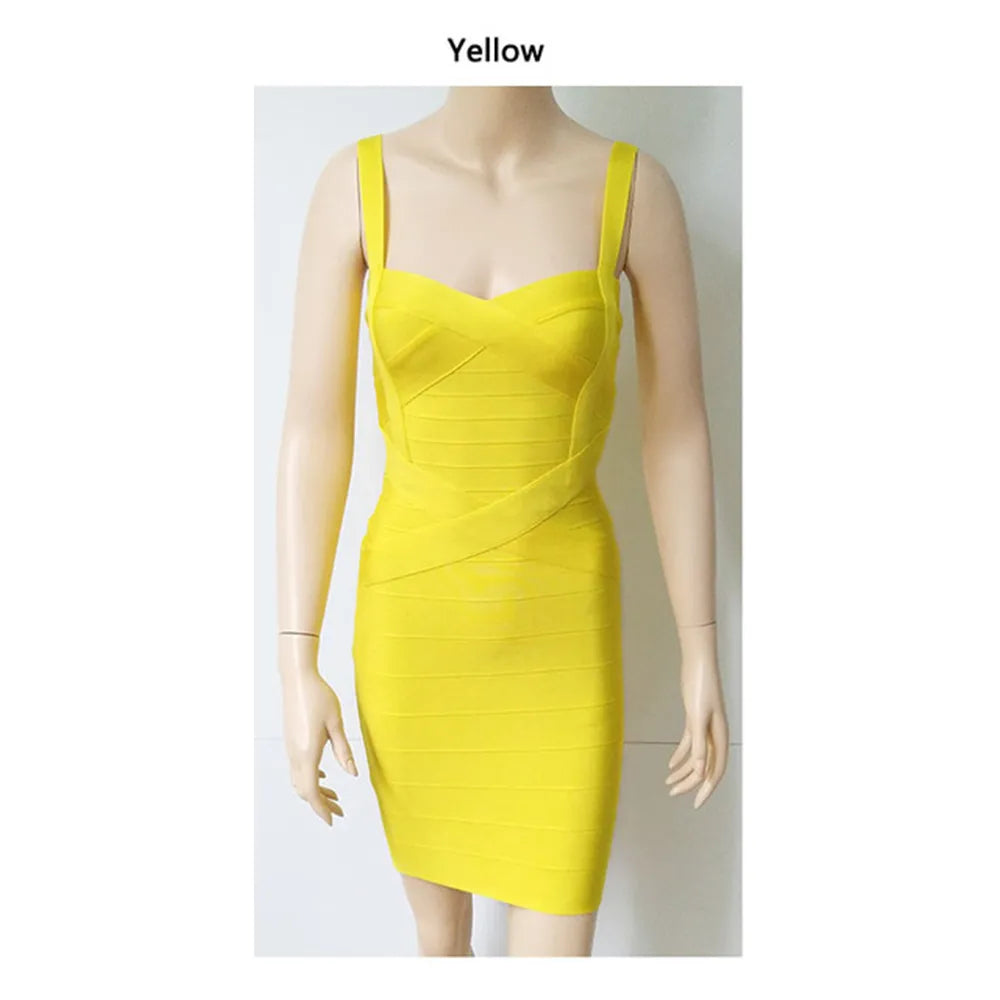 2023 New Women Sexy Spaghetti Strap Rayon HL Elastic Celebrity Bandage Dress Bodycon Mini Club Evening Party Dresses Drop Ship - KAISERINC