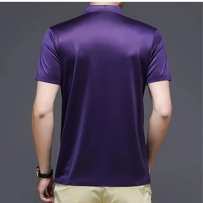MINGLU Mulberry Silk Seamless Men's Polo Shirts Luxury Short Sleeve Solid Color Casual Male T-shirts Summer Man Tees 4XL
