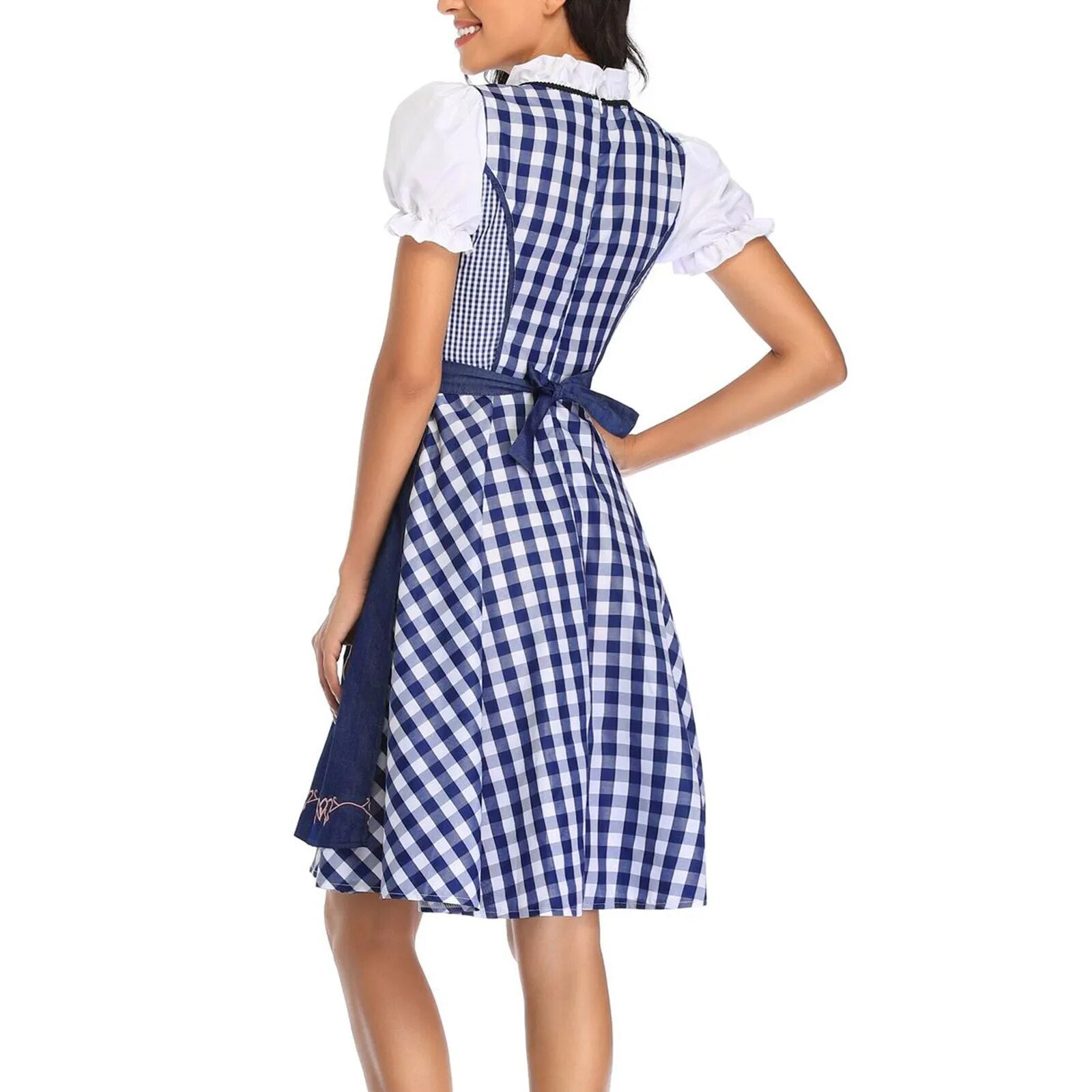 High Quality Traditional German Plaid Dirndl Dress Oktoberfest Costume Outfit For Adult Women Halloween Cosplay Fancy Party - KAISERINC