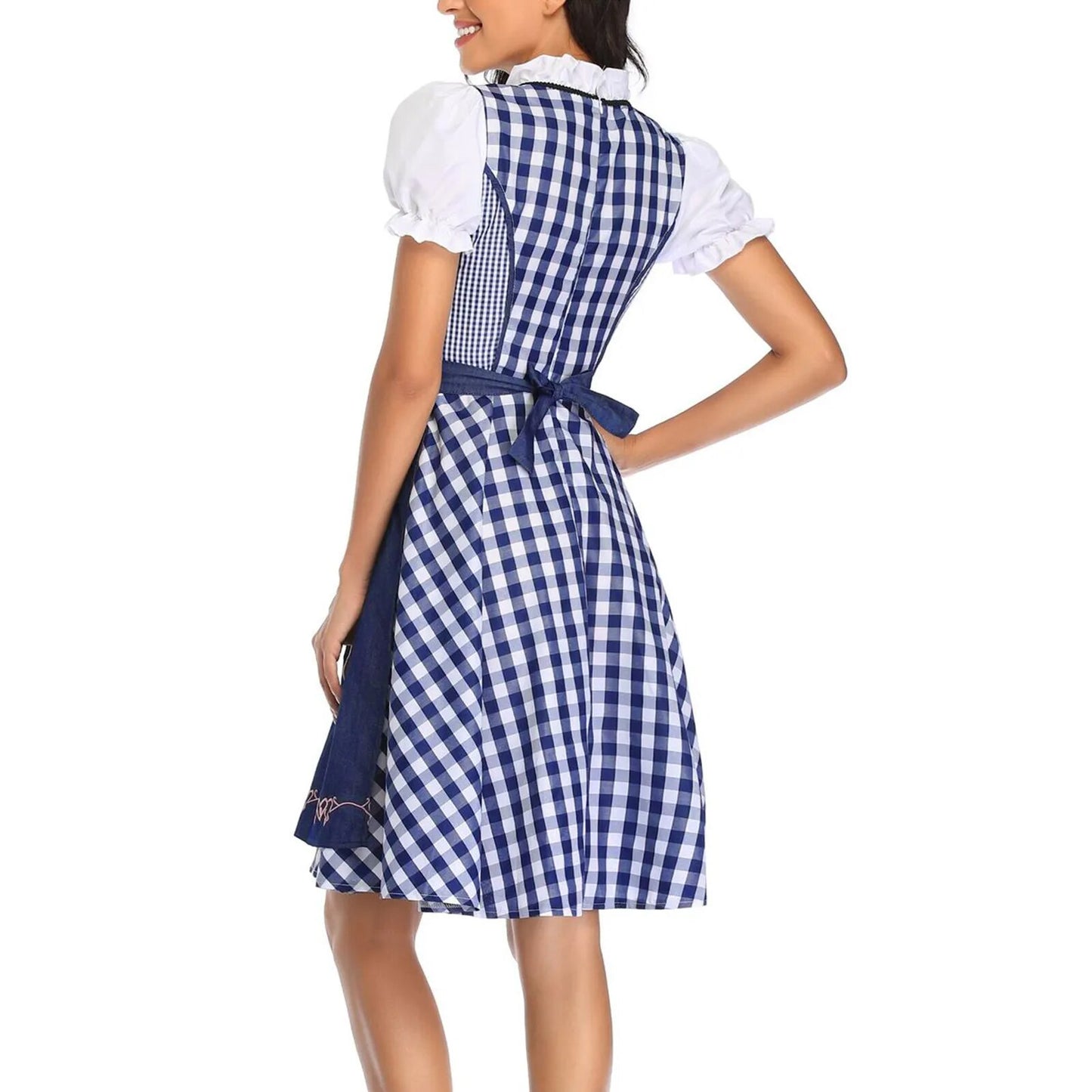 High Quality Traditional German Plaid Dirndl Dress Oktoberfest Costume Outfit For Adult Women Halloween Cosplay Fancy Party