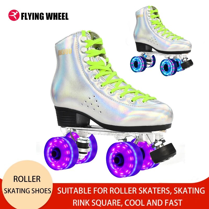 Dazzling Wind Flash Roller Skate Shoes Ice Rink Skate 4 Wheels Sneakers Six Lights Illuminated Wheels With Large Speed Pulley