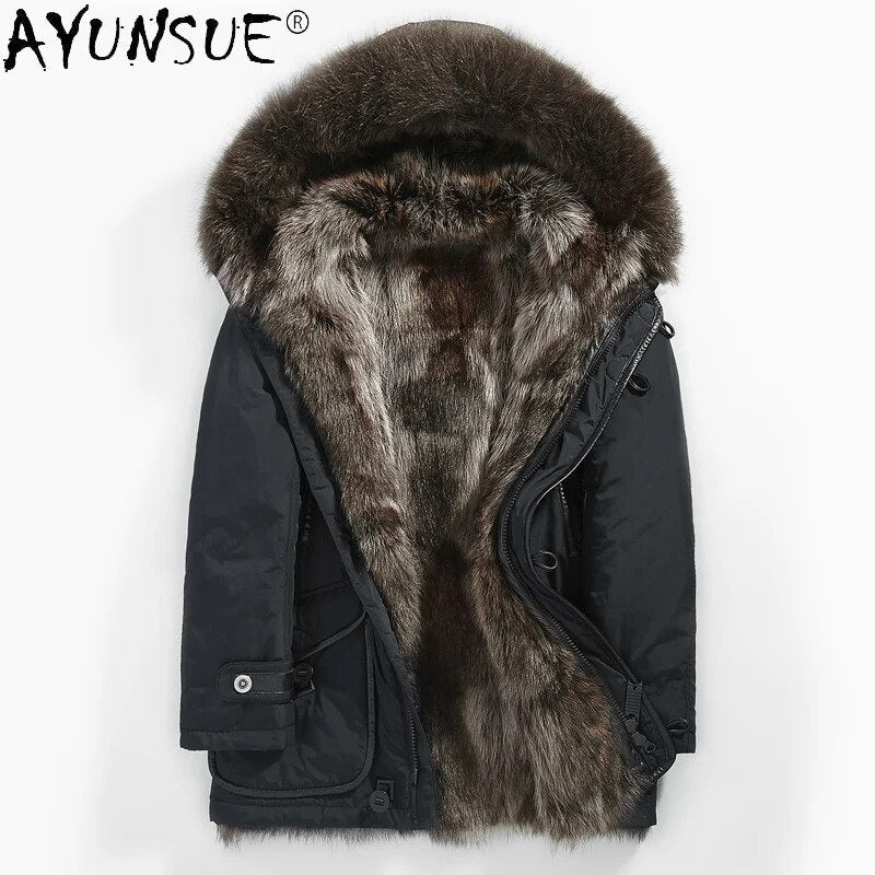 Men Clothing Winter Jacket Mens Real Raccoon Fur Men's Jackets 5XL Thick Parkas Shearling Long Coat Male Jaqueta LXR371