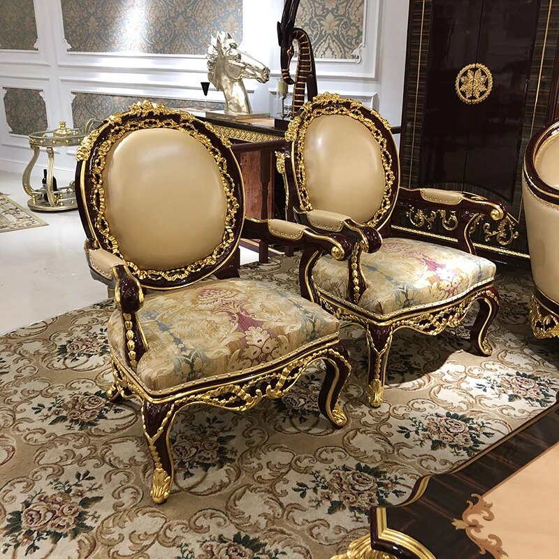 European style leather sofa 123 combination high-end luxury large family living room first floor leather solid wood decoration