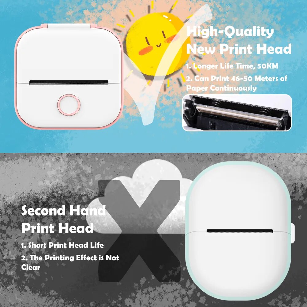 Portable Thermal Printer Phomemo T02 Printing Photo Pocket Thermal Label Printer 53mm Printing Wireless for Android IOS Printers