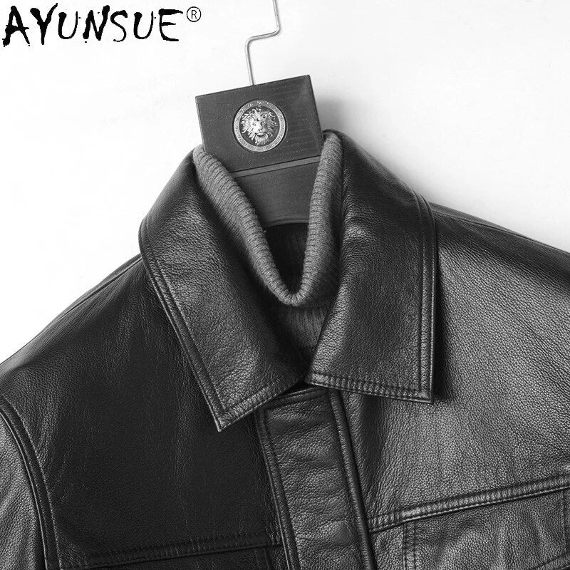 New Men's Genuine Cowhide Leather Jacket Men Clothing Autumn Clothes Winter Jackets Mens Zipper Coat Hommes Veste LXR957