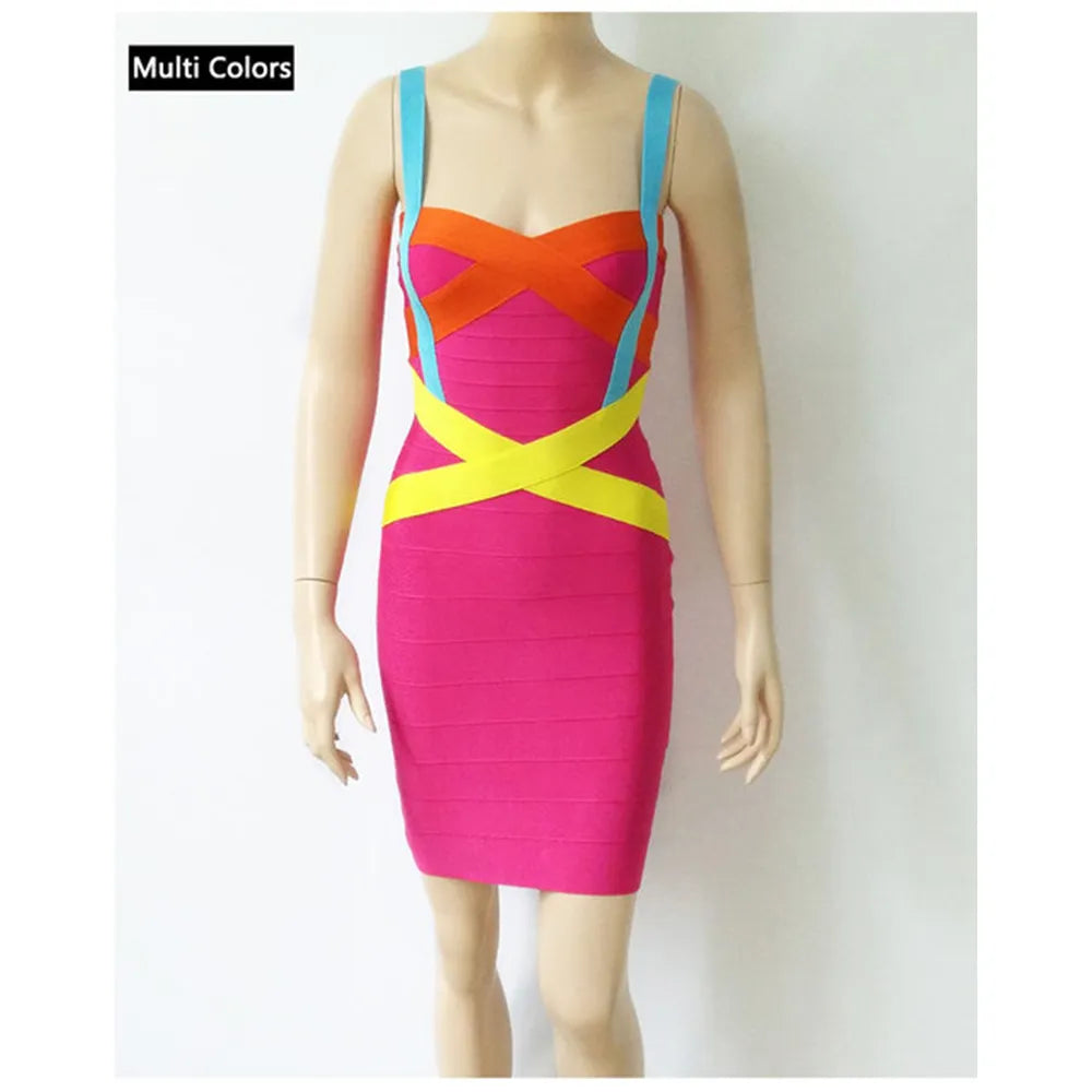 2023 New Women Sexy Spaghetti Strap Rayon HL Elastic Celebrity Bandage Dress Bodycon Mini Club Evening Party Dresses Drop Ship - KAISERINC
