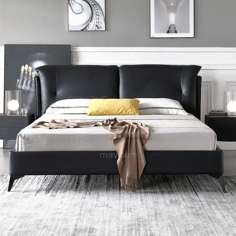 Nordic Modern Leather Bed 2 People For Bedroom Furniture Sets Bad Solid Wood Frame Home Furniture