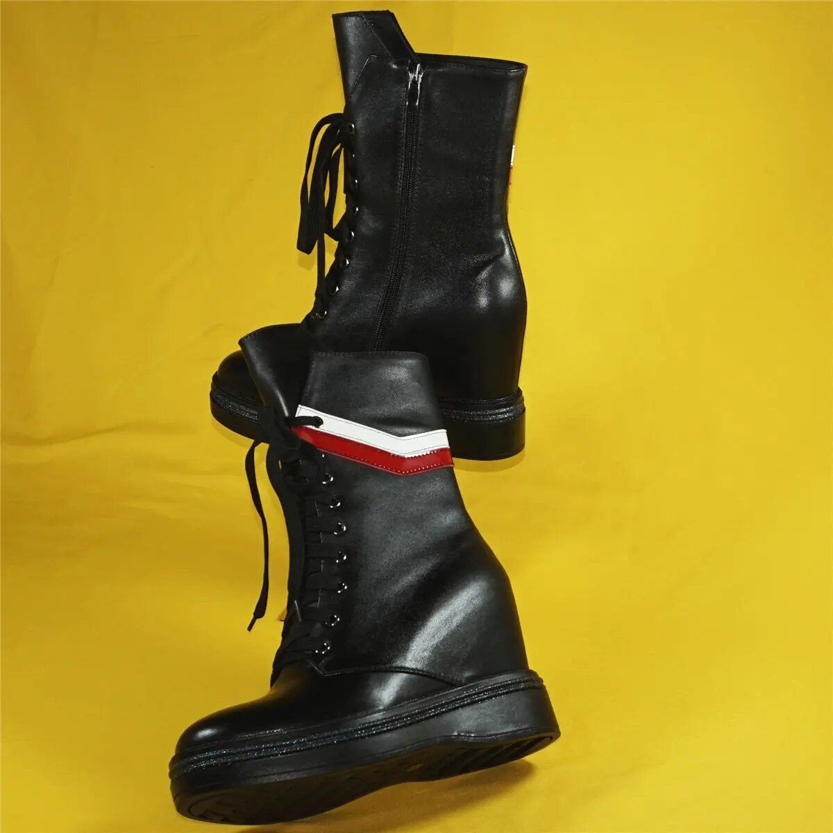 2023 Winter Fashion Sneakers Women Lace Up Genuine Leather High Heel Military Boots Female Round Toe Platform Pumps Casual Shoes