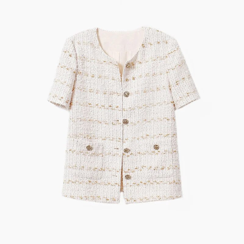 Redsuit New Design Versatile Gold Thread Tweed Short Sleeve Fragrant Coat Shorts Thin Set Summer