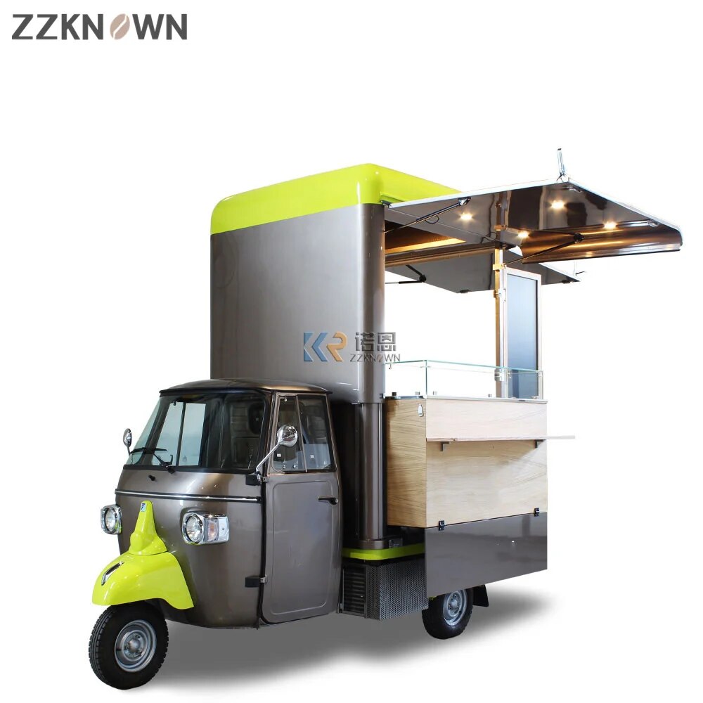 China Factory Mobile Food Tricycle 3 Wheels Electric Car Best Folding Coffee Piaggio Ape Food Truck