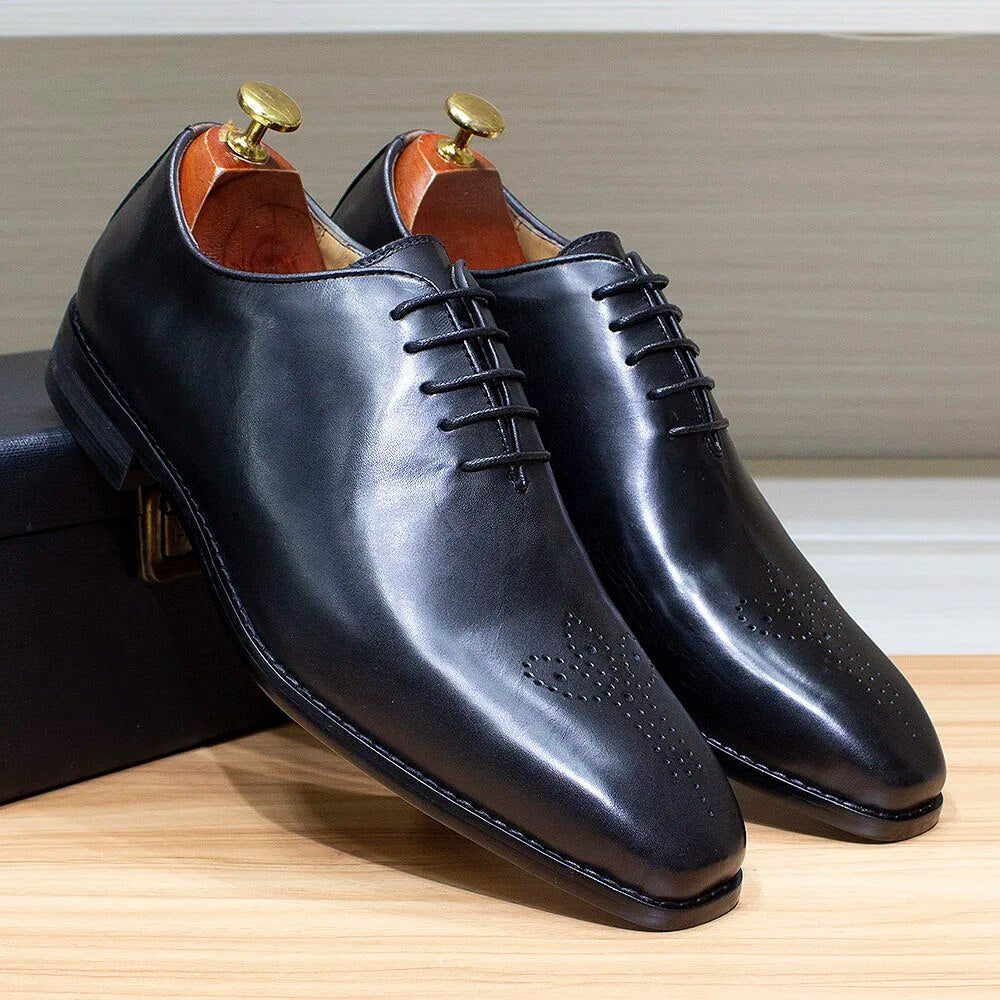 Classic Whole-Cut Mens Oxford Dress Shoes Genuine Leather Calfskin Men's Shoes Handmade Lace Up Formal Wedding Shoes for Men