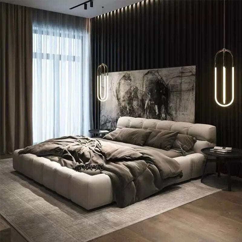 Living room furniture Italian minimalist double bed solar floor bed minimalist modern frosted cloth villa queen bed