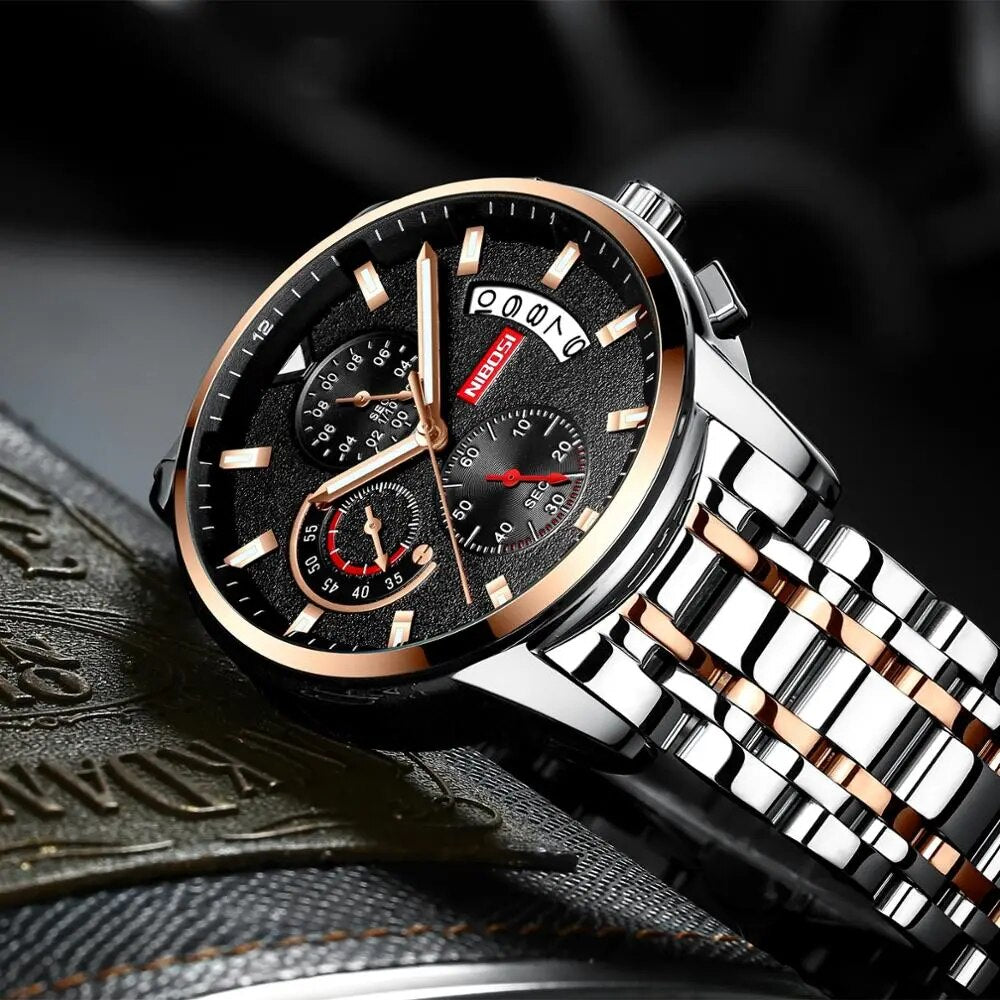 NIBOSI Top Brand Quartz Watch Men Sports Watches Steel Military Calendar Clock Waterproof Gold 2023 Wristwatch Relogio Masculino