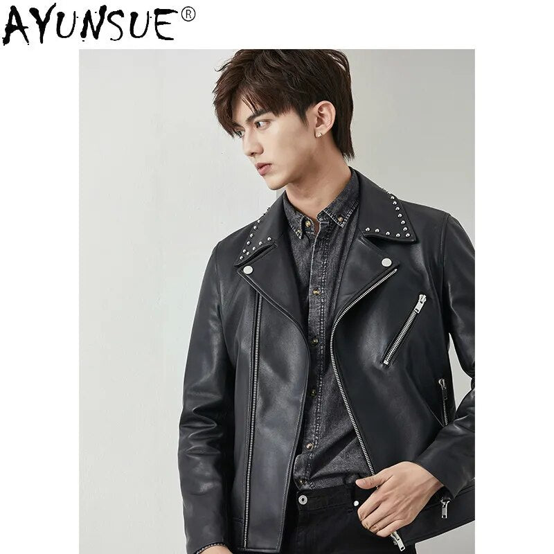 Men Clothing 2024 Autumn Genuine Leather Jacket Men's Clothes Sheepskin Coat Male Motorcycle Man Jackets Chaqueta LXR551