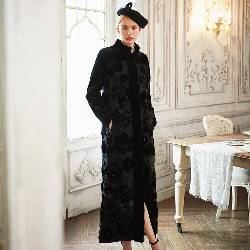 Women's Fur Coat 2223 Trend Natural Fur Long Mink Black Fashion Outerwear Jackets Trench Coats New In Outdoor Clothes Clothing