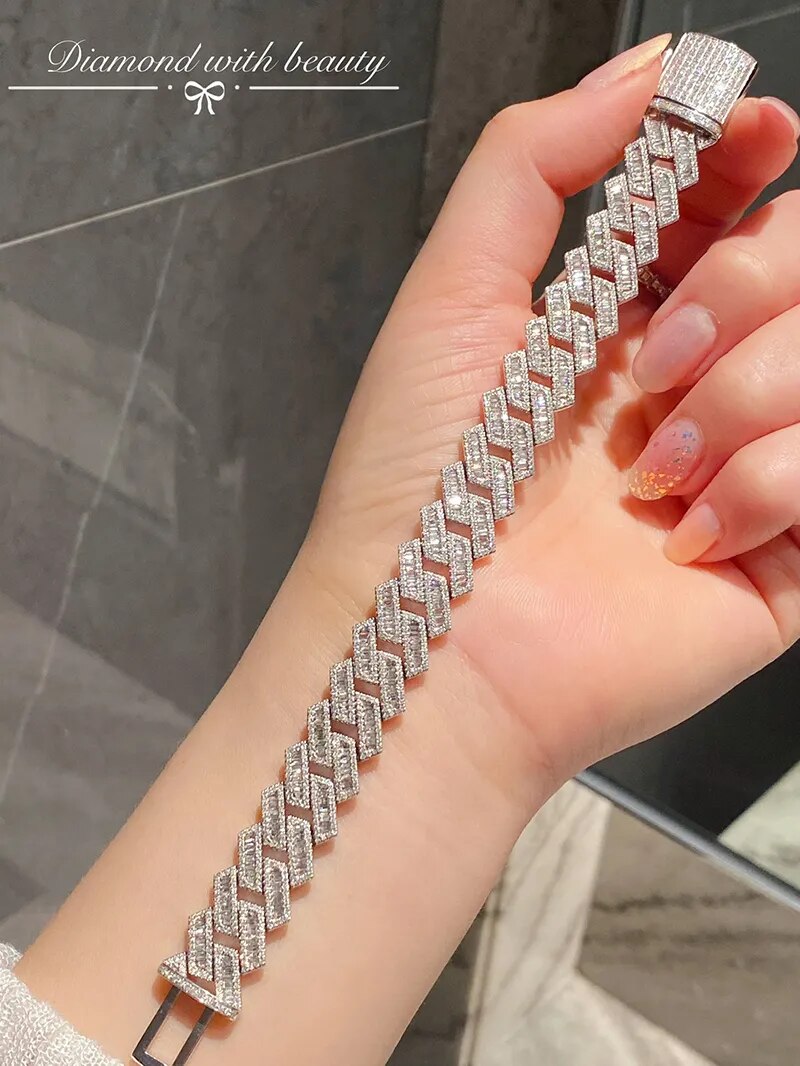LUOWEND 100% 18K White Gold Bracelet Luxury Design 6.3carat Real Natural Diamond Bracelet for Women Wedding High Jewelry