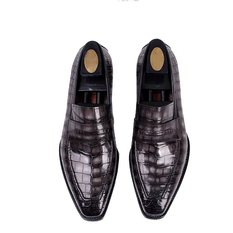 Crocodile leather hand-painted men's leather sole party dress shoes authentic crocodile leather men's loafers casual shoes