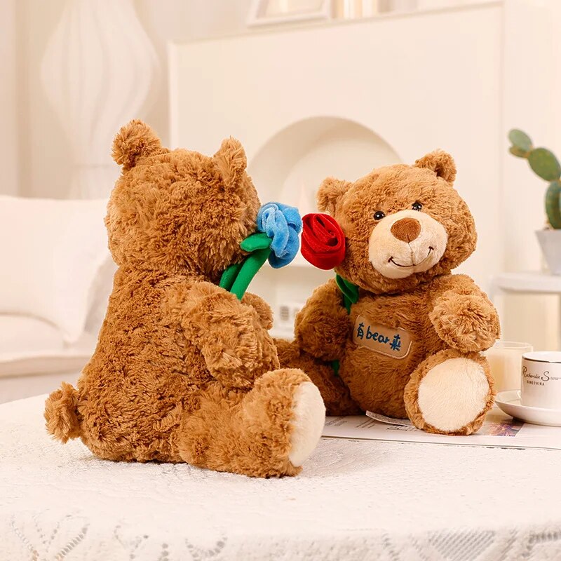 Kawaii Dress Happy Birthday Hat Brown Bear Plush Toy Stuffed Red Rose Bear Confession Valentine's Day Plushie for Girl Boy Gift