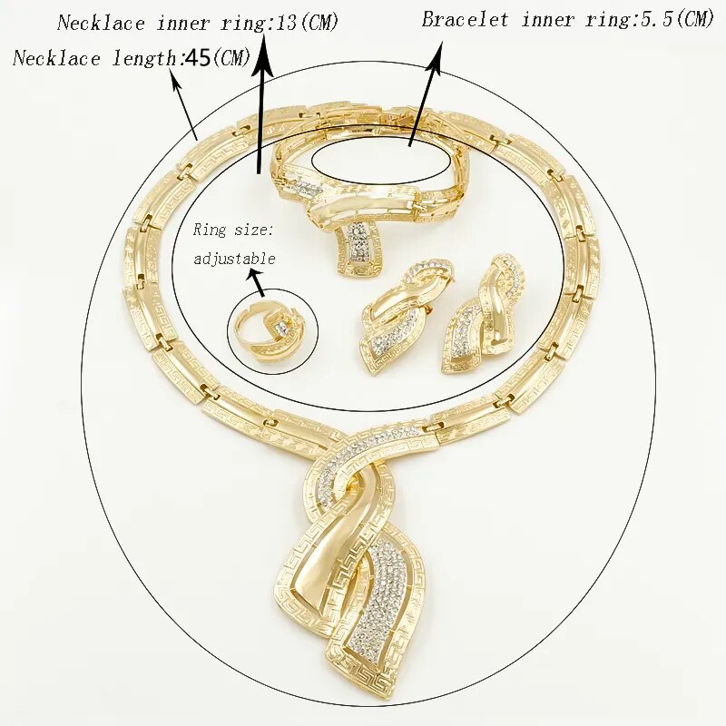 Fashion African Dubai Gold Color Jewelry Crystal Necklace for WomenHoop Earrings Italian Bridal Jewelry Sets Wedding Accessories
