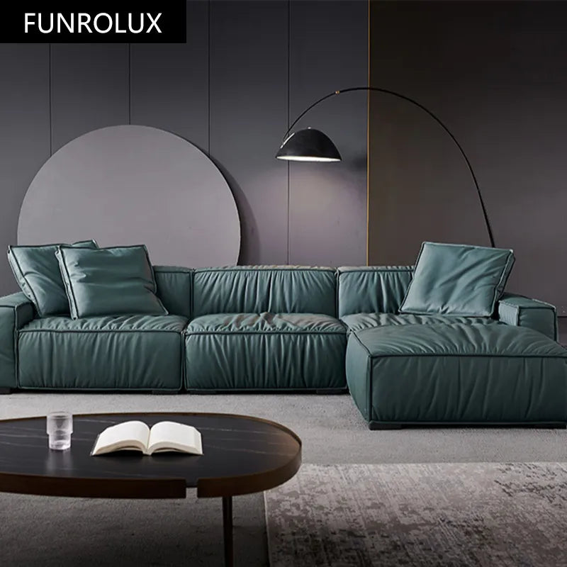 Modern minimalist modern light luxury leather sofa large apartment living room first layer cowhide high-end furniture