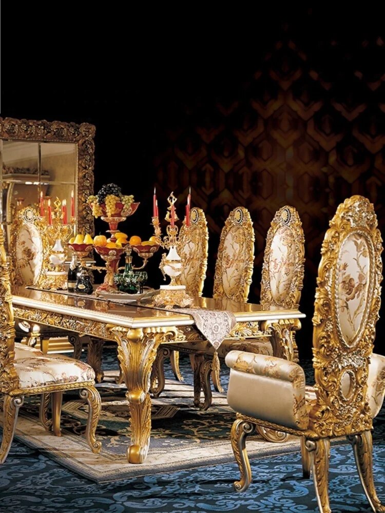 Luxury Solid Wood Antique Carved Dining Set Home Dining Room Furniture Classic Royal Dining Chair And TableCD
