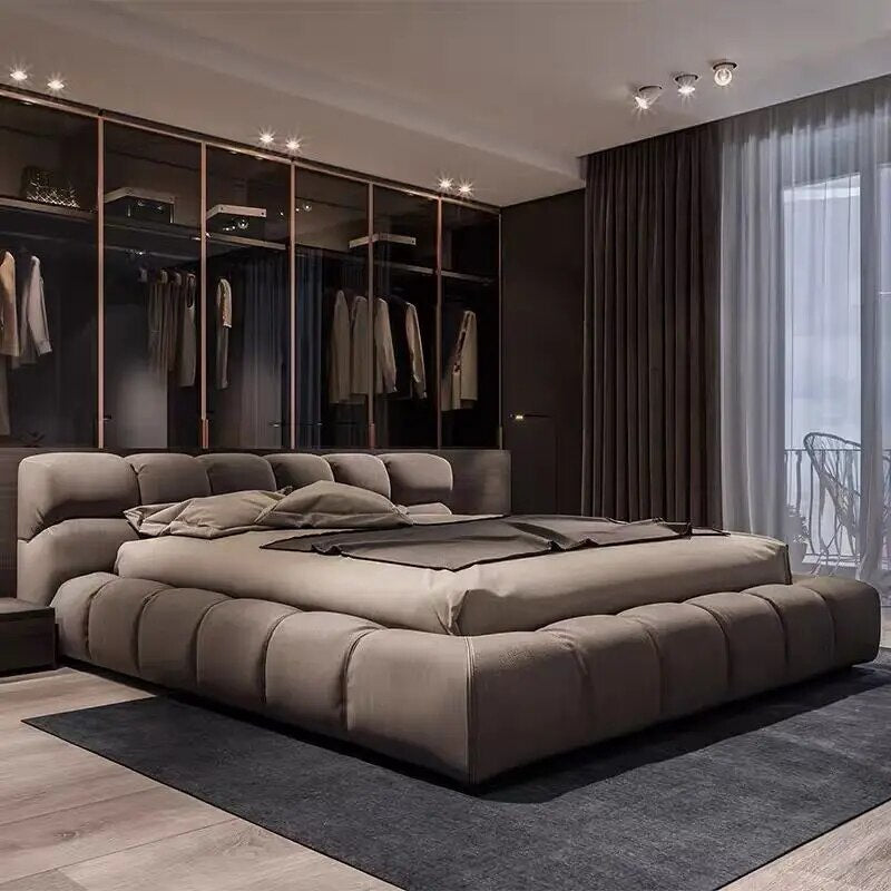 Living room furniture Italian minimalist double bed solar floor bed minimalist modern frosted cloth villa queen bed