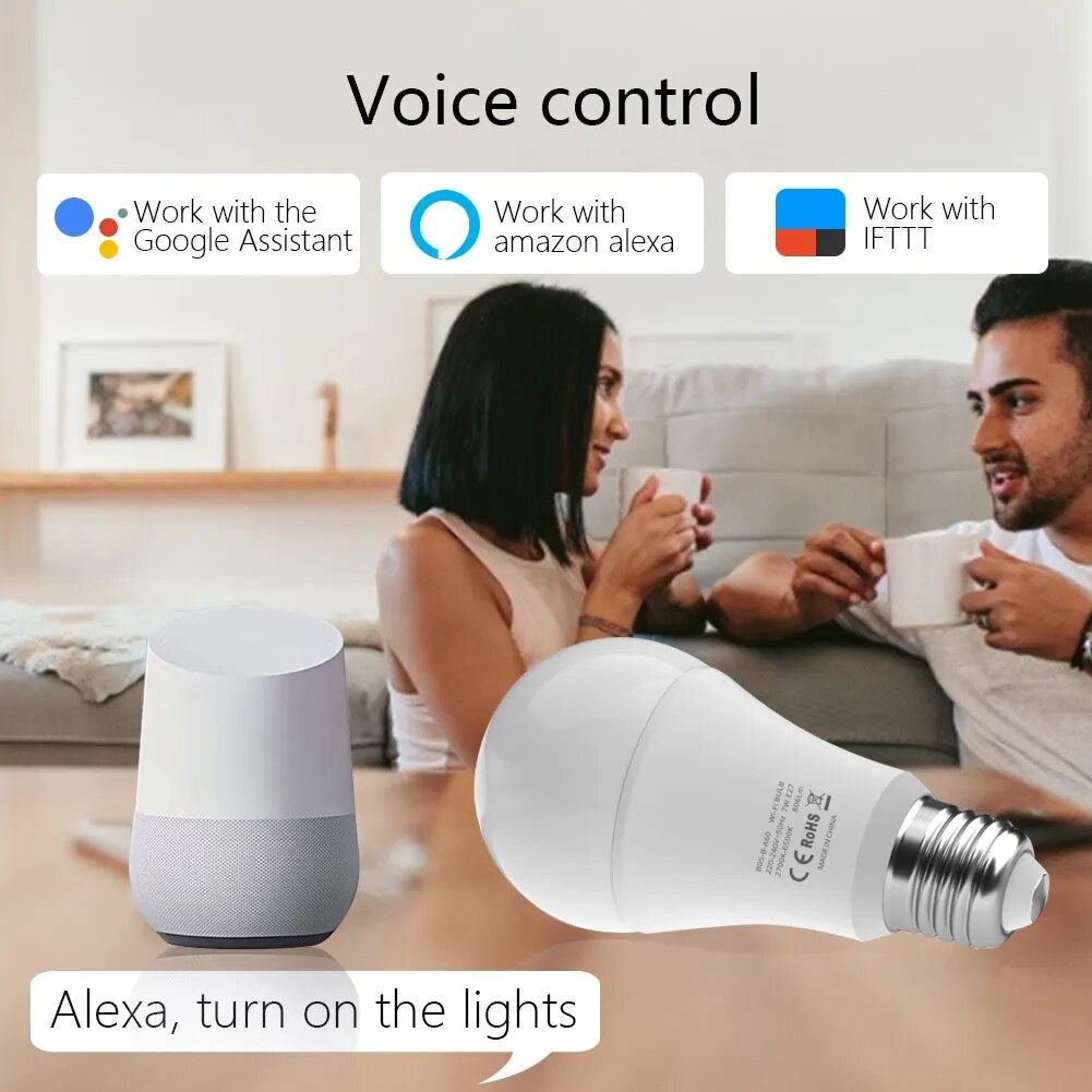 E27 WiFi LED Smart Bulb 9W TUYA / Smart Life Dimmable RGB Lamp Bulbs for Yandex Alice Smart Home Automation Google Home Alexa