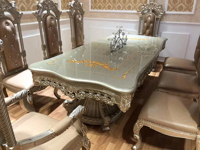 European style luxury classic dining table set retro combination solid wood dining table chair