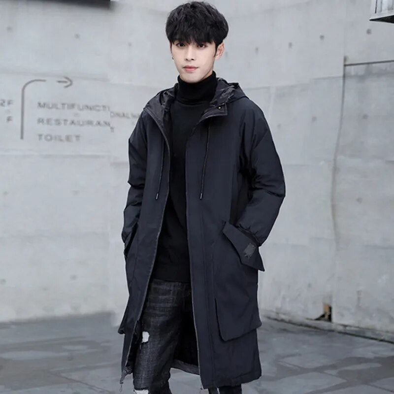 Men's windbreaker plus size spring and autumn plus size loose mid-length windbreaker trend hooded long jacket men  overcoats